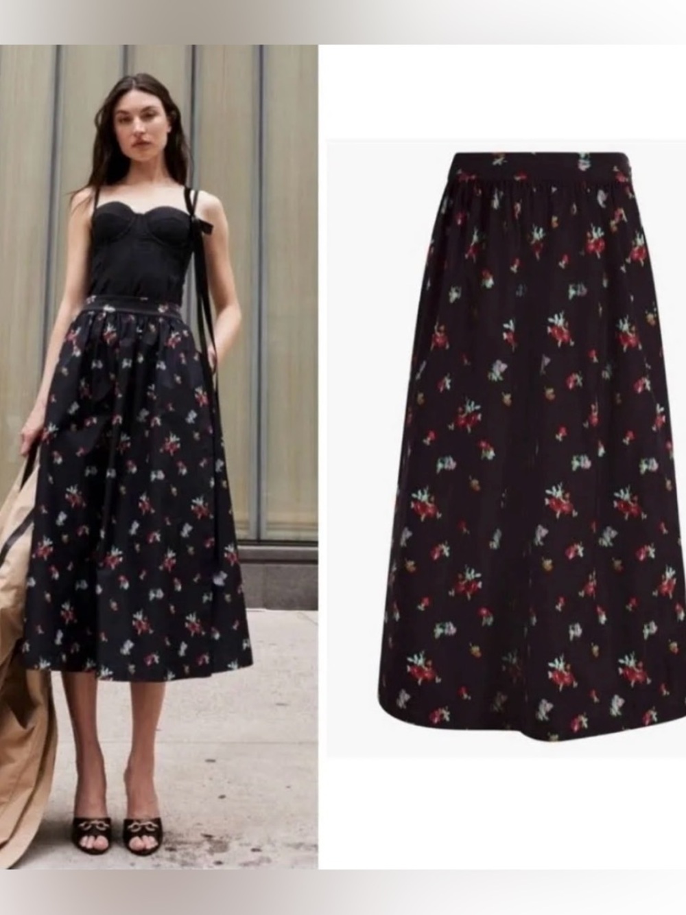 Hill House Home Krista Skirt in Black Ikat Floral Taffeta, size S